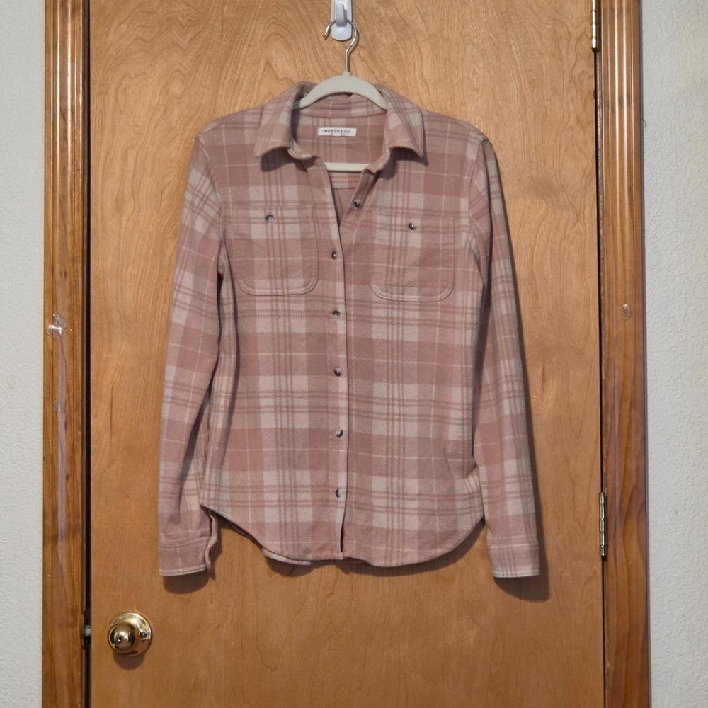 Workshop Republic Project Pink Plaid Fleece Flannel Button Down Shirt Small